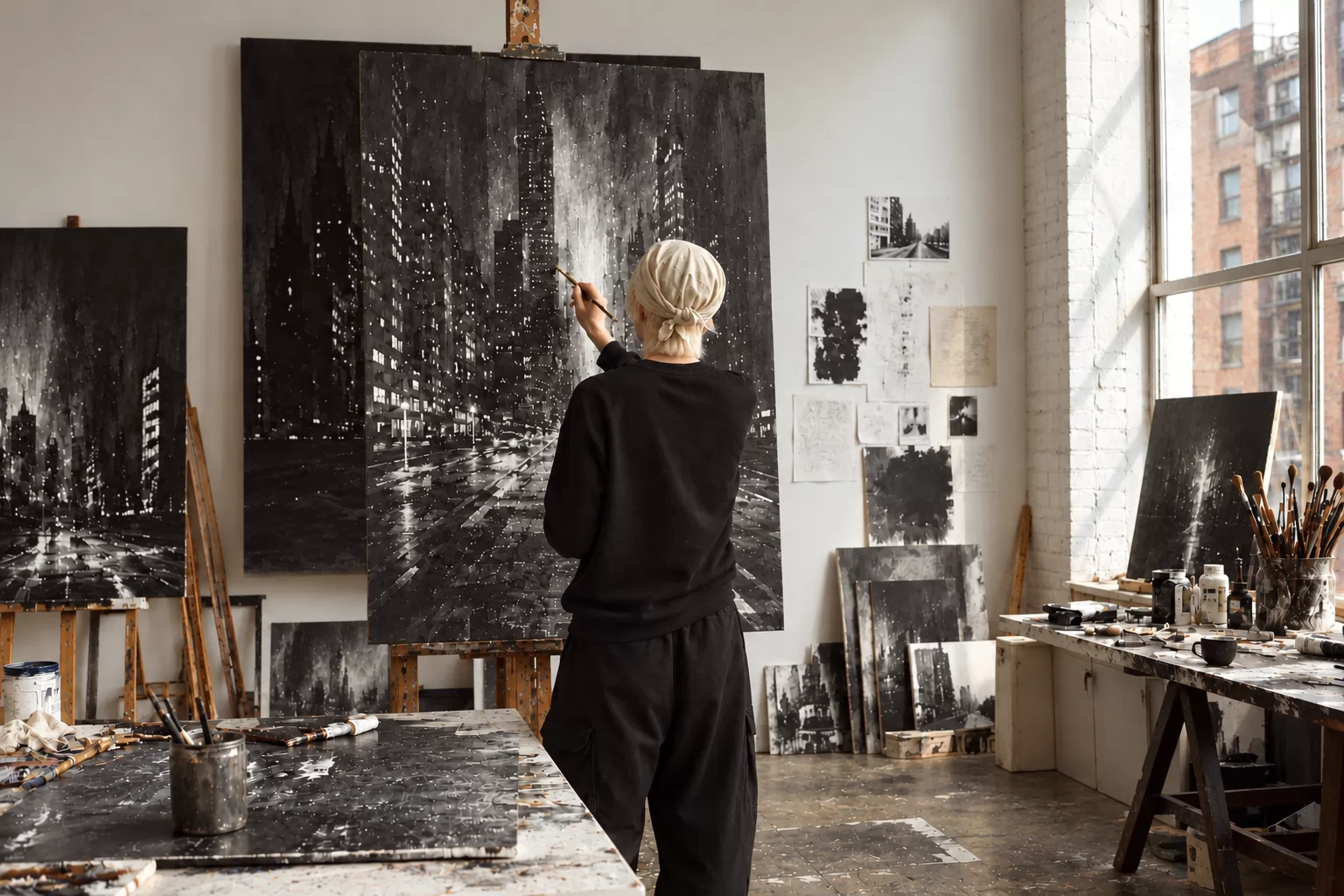 Ana Šda painting in her studio
